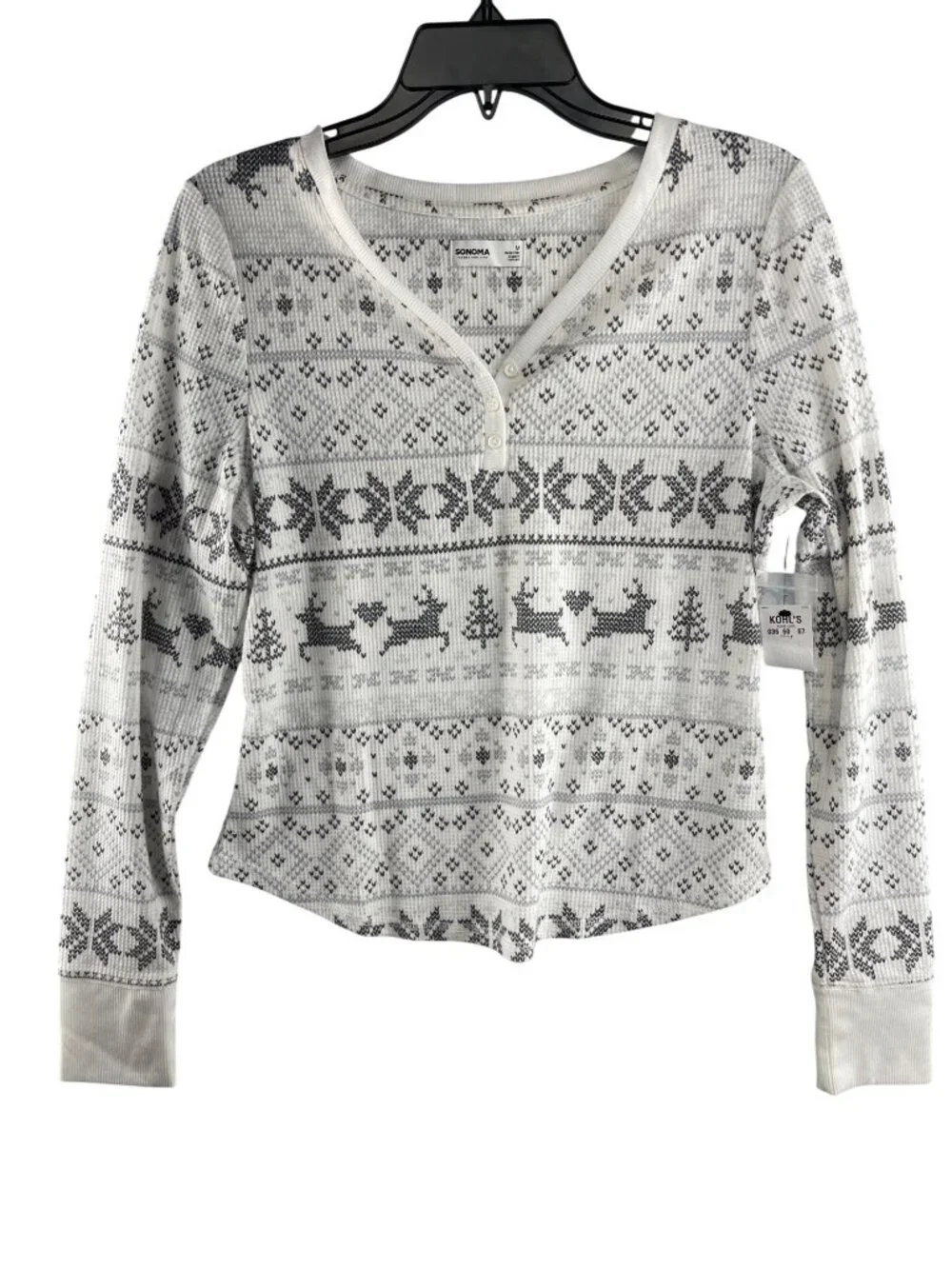 Sonoma Womens Size M 2-Piece Thermal Pajama Set With Reindeer & Snowflake Print